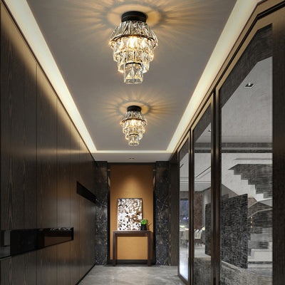 Lustre Plafonnier Semi-Encastré Moderne de Luxe Rond en Cristal avec Cadre en Fer à 1 Lumière pour Salon 