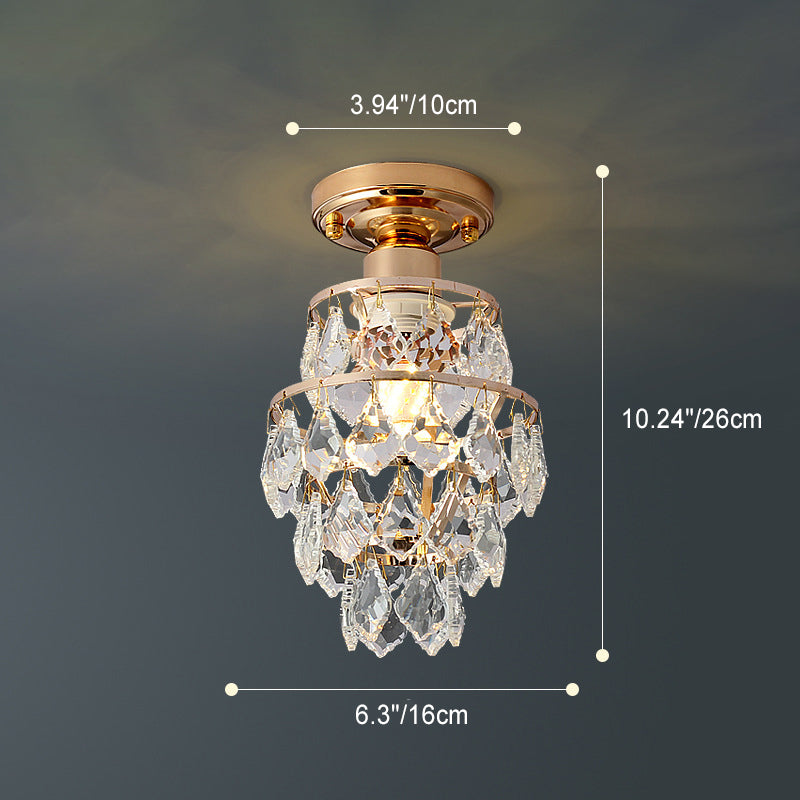 Lustre Plafonnier Semi-Encastré Moderne de Luxe Rond en Cristal avec Cadre en Fer à 1 Lumière pour Salon 