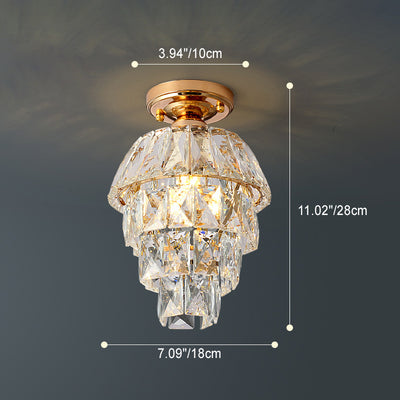 Lustre Plafonnier Semi-Encastré Moderne de Luxe Rond en Cristal avec Cadre en Fer à 1 Lumière pour Salon 