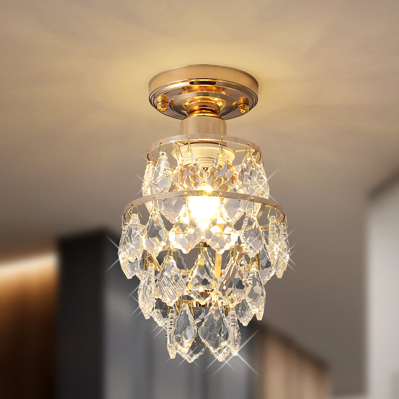 Lustre Plafonnier Semi-Encastré Moderne de Luxe Rond en Cristal avec Cadre en Fer à 1 Lumière pour Salon 