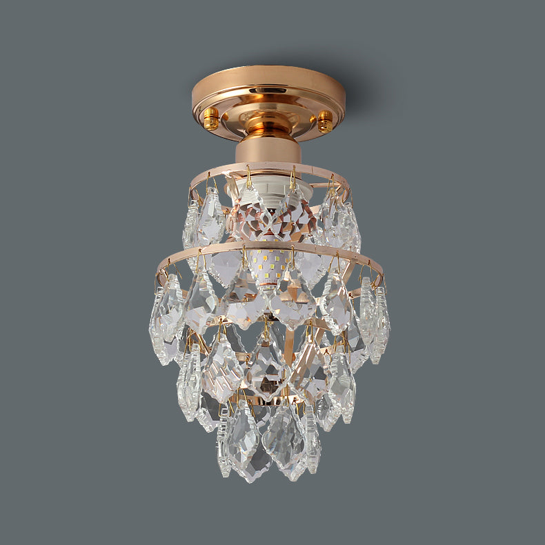 Lustre Plafonnier Semi-Encastré Moderne de Luxe Rond en Cristal avec Cadre en Fer à 1 Lumière pour Salon 