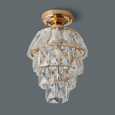 Lustre Plafonnier Semi-Encastré Moderne de Luxe Rond en Cristal avec Cadre en Fer à 1 Lumière pour Salon 
