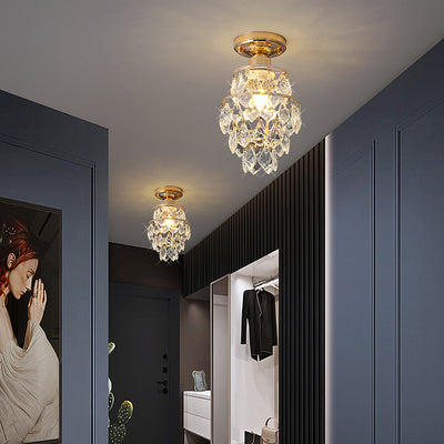 Lustre Plafonnier Semi-Encastré Moderne de Luxe Rond en Cristal avec Cadre en Fer à 1 Lumière pour Salon 