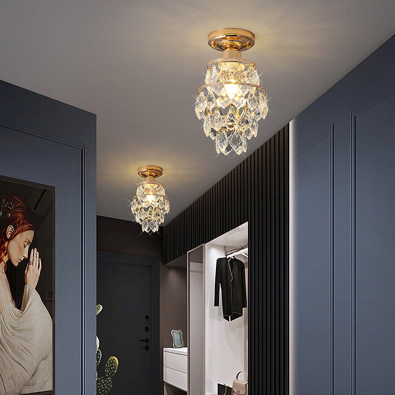 Lustre Plafonnier Semi-Encastré Moderne de Luxe Rond en Cristal avec Cadre en Fer à 1 Lumière pour Salon 