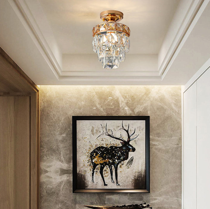 Plafonnier semi-encastré moderne de luxe en cristal avec cadre en fer rond carré à 1 lumière pour salon 