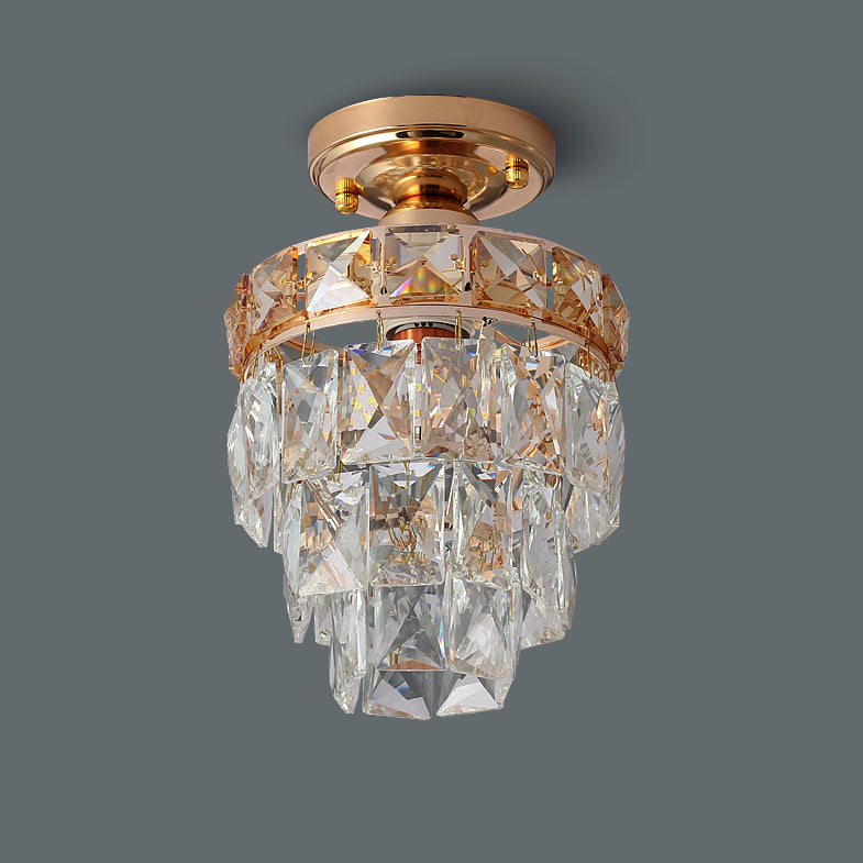Plafonnier semi-encastré moderne de luxe en cristal avec cadre en fer rond carré à 1 lumière pour salon 