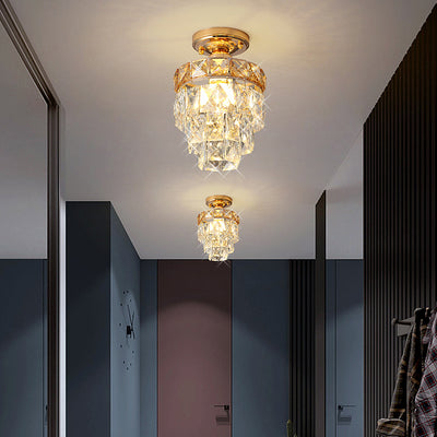 Plafonnier semi-encastré moderne de luxe en cristal avec cadre en fer rond carré à 1 lumière pour salon 