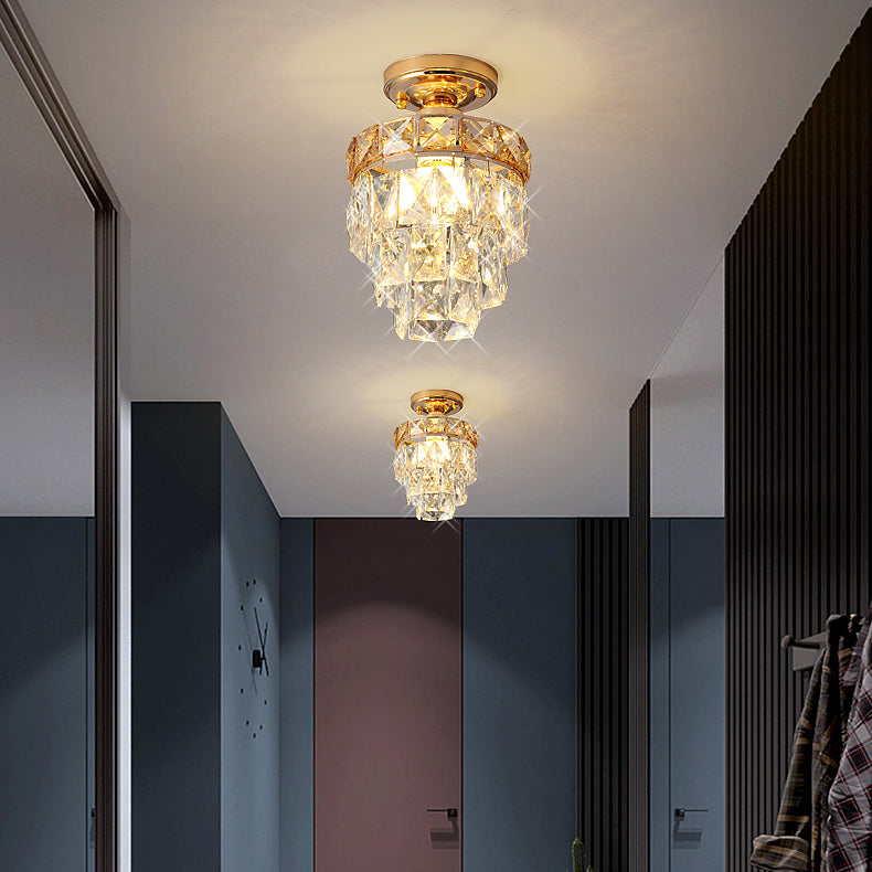 Plafonnier semi-encastré moderne de luxe en cristal avec cadre en fer rond carré à 1 lumière pour salon 