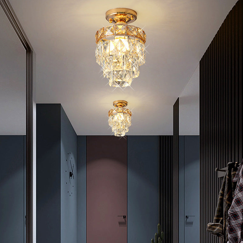 Plafonnier semi-encastré moderne de luxe en cristal avec cadre en fer rond carré à 1 lumière pour salon 