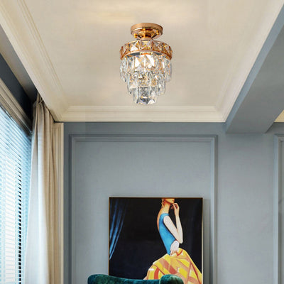 Plafonnier semi-encastré moderne de luxe en cristal avec cadre en fer rond carré à 1 lumière pour salon 