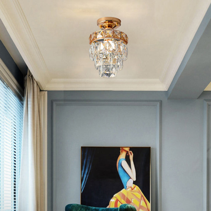 Plafonnier semi-encastré moderne de luxe en cristal avec cadre en fer rond carré à 1 lumière pour salon 