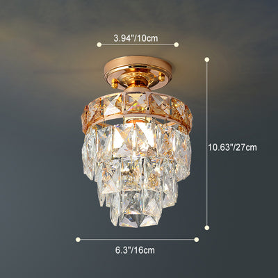 Plafonnier semi-encastré moderne de luxe en cristal avec cadre en fer rond carré à 1 lumière pour salon 