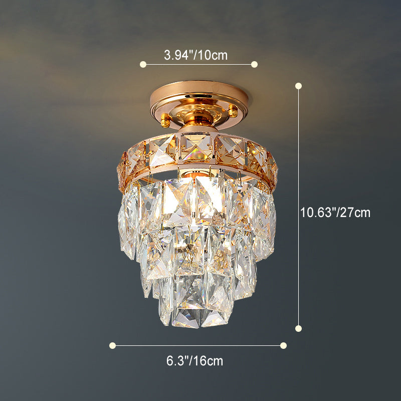 Plafonnier semi-encastré moderne de luxe en cristal avec cadre en fer rond carré à 1 lumière pour salon 