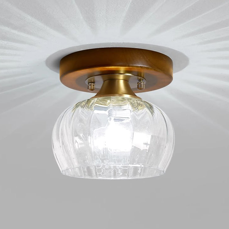 Lustre semi-encastré 1 lumière en forme de cylindre rond rétro contemporain en bois et verre pour salon 