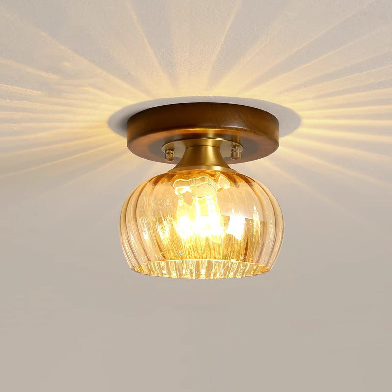 Lustre semi-encastré 1 lumière en forme de cylindre rond rétro contemporain en bois et verre pour salon 