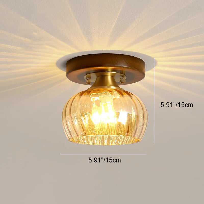 Lustre semi-encastré 1 lumière en forme de cylindre rond rétro contemporain en bois et verre pour salon 
