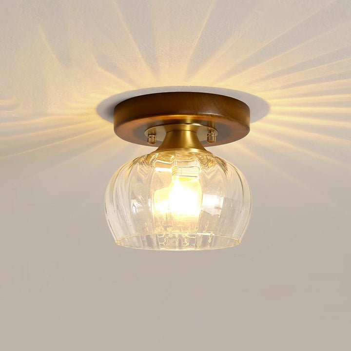 Lustre semi-encastré 1 lumière en forme de cylindre rond rétro contemporain en bois et verre pour salon 