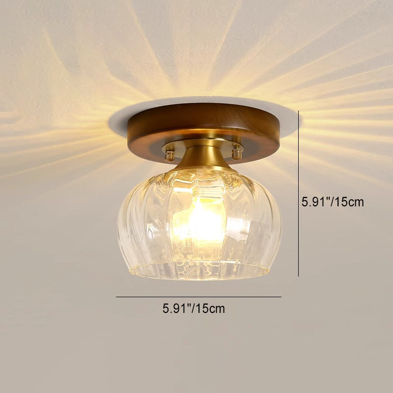 Lustre semi-encastré 1 lumière en forme de cylindre rond rétro contemporain en bois et verre pour salon 
