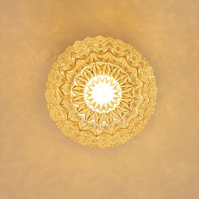 Plafonnier semi-encastré à 1 lumière en bois et verre avec feuille orbe traditionnelle française pour salon 