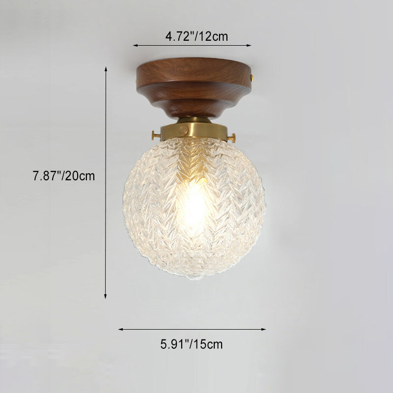 Plafonnier semi-encastré à 1 lumière en bois et verre avec feuille orbe traditionnelle française pour salon 