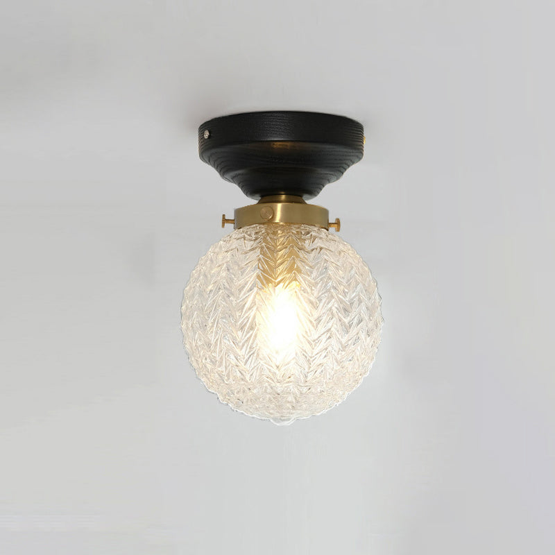 Plafonnier semi-encastré à 1 lumière en bois et verre avec feuille orbe traditionnelle française pour salon 