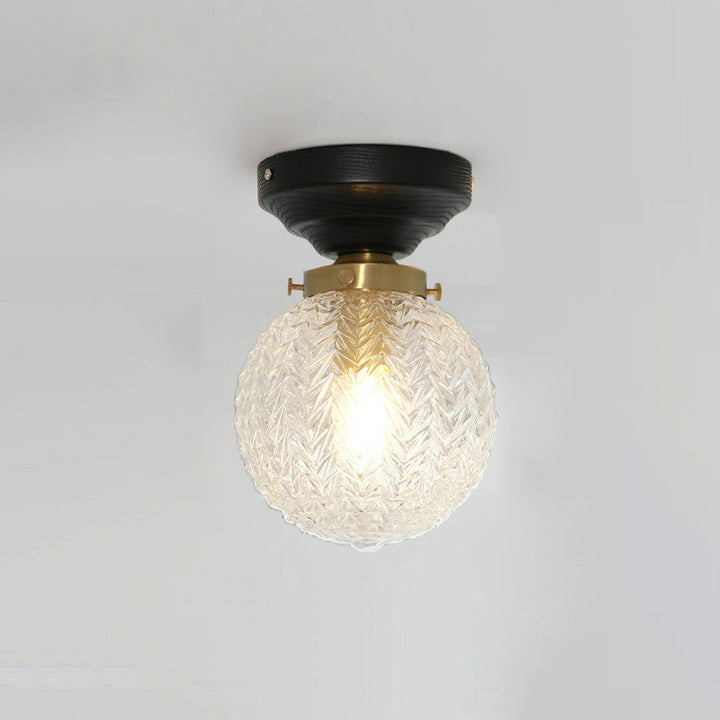 Plafonnier semi-encastré à 1 lumière en bois et verre avec feuille orbe traditionnelle française pour salon 