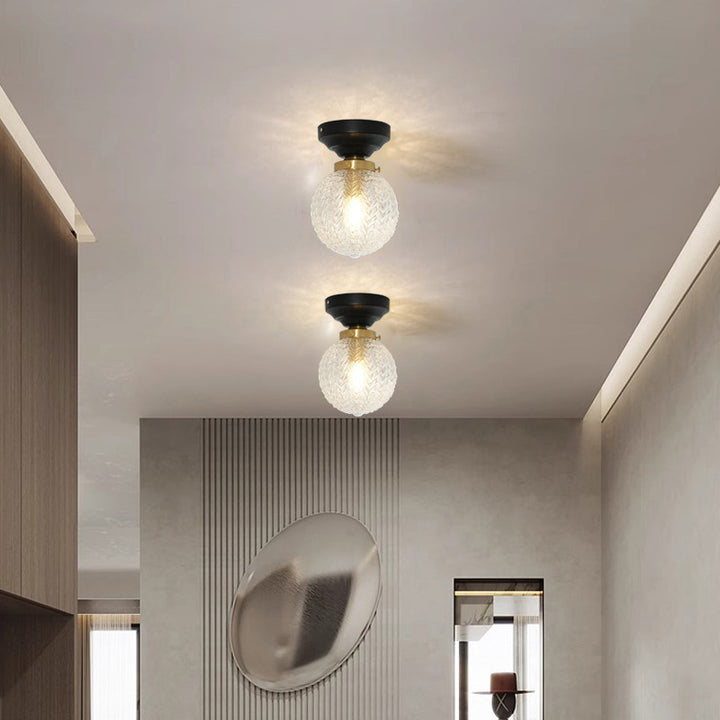 Plafonnier semi-encastré à 1 lumière en bois et verre avec feuille orbe traditionnelle française pour salon 