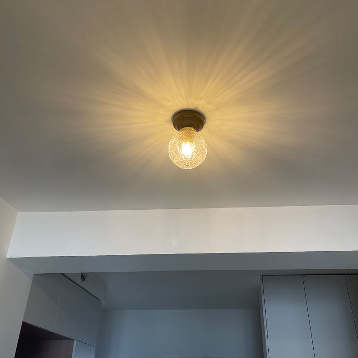 Plafonnier semi-encastré à 1 lumière en bois et verre avec feuille orbe traditionnelle française pour salon 