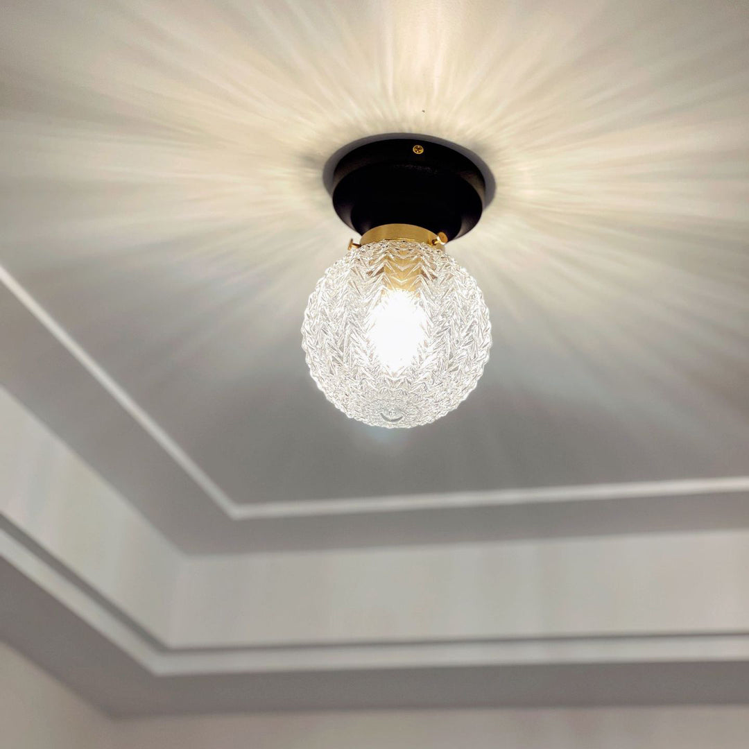 Plafonnier semi-encastré à 1 lumière en bois et verre avec feuille orbe traditionnelle française pour salon 