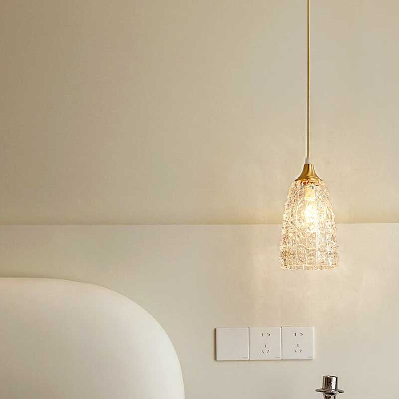 Lustre suspendu en laiton et verre à 1 lumière de forme de coupe de fleur minimaliste moderne pour chambre 
