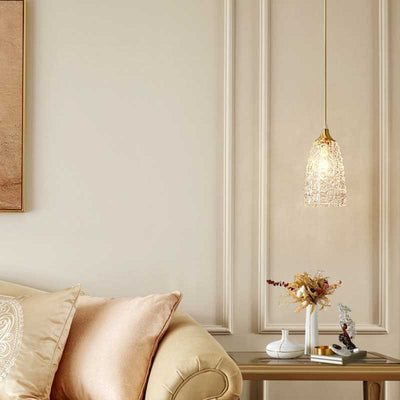 Lustre suspendu en laiton et verre à 1 lumière de forme de coupe de fleur minimaliste moderne pour chambre 
