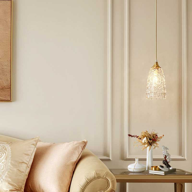 Lustre suspendu en laiton et verre à 1 lumière de forme de coupe de fleur minimaliste moderne pour chambre 