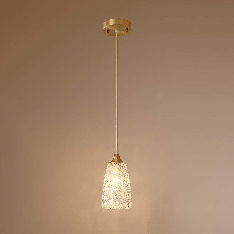 Lustre suspendu en laiton et verre à 1 lumière de forme de coupe de fleur minimaliste moderne pour chambre 