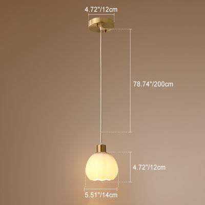 Lustre suspendu en laiton et verre à 1 lumière de forme de coupe de fleur minimaliste moderne pour chambre 