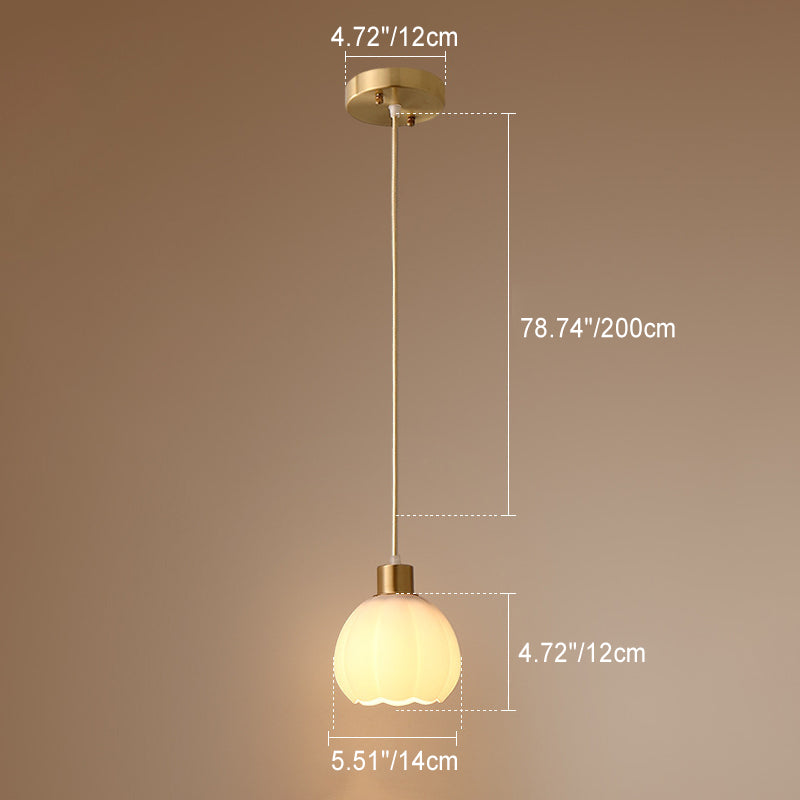 Lustre suspendu en laiton et verre à 1 lumière de forme de coupe de fleur minimaliste moderne pour chambre 