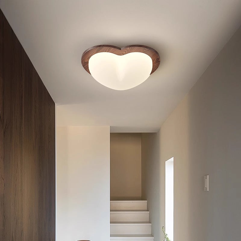 Luz de techo LED de montaje empotrado con pantalla de PE de madera en forma de corazón estrella creativa contemporánea para dormitorio 