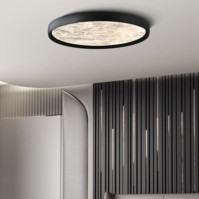 Modern Minimalist Round Cloudy Aluminum Frame Acrylic Shade LED Flush Mount Ceiling Light For Bedroom