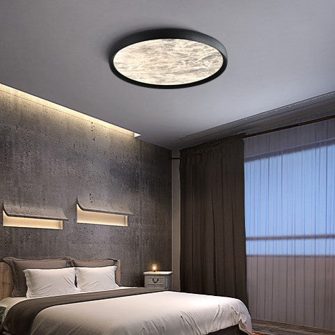 Modern Minimalist Round Cloudy Aluminum Frame Acrylic Shade LED Flush Mount Ceiling Light For Bedroom
