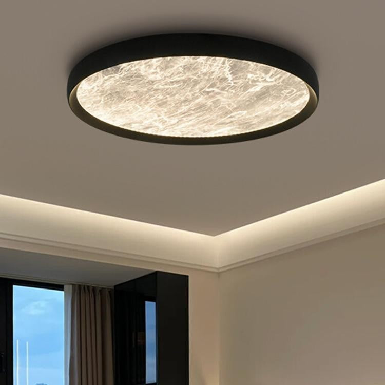 Modern Minimalist Round Cloudy Aluminum Frame Acrylic Shade LED Flush Mount Ceiling Light For Bedroom