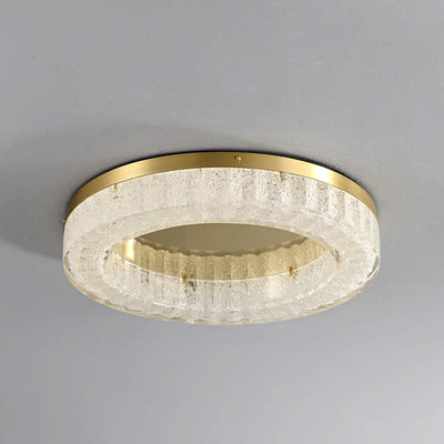 Modern Luxury Round Full Copper Stainless Steel Resin LED Flush Mount Ceiling Light For Living Room