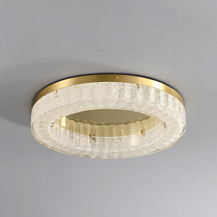 Modern Luxury Round Full Copper Stainless Steel Resin LED Flush Mount Ceiling Light For Living Room