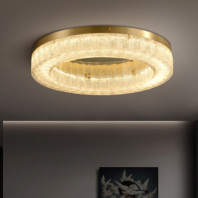 Modern Luxury Round Full Copper Stainless Steel Resin LED Flush Mount Ceiling Light For Living Room