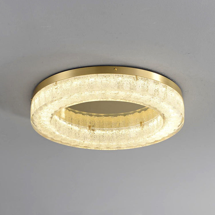 Modern Luxury Round Full Copper Stainless Steel Resin LED Flush Mount Ceiling Light For Living Room