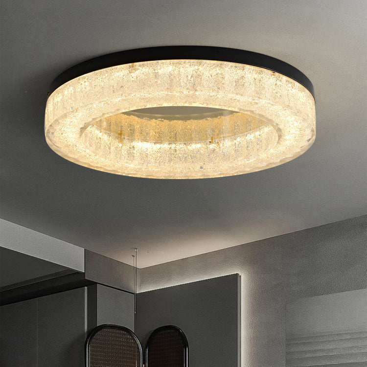 Modern Luxury Round Full Copper Stainless Steel Resin LED Flush Mount Ceiling Light For Living Room