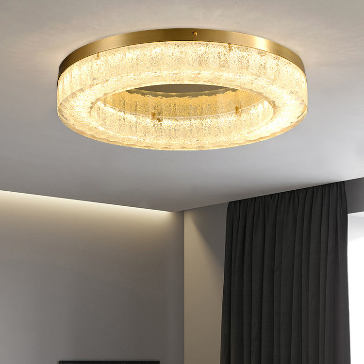 Modern Luxury Round Full Copper Stainless Steel Resin LED Flush Mount Ceiling Light For Living Room