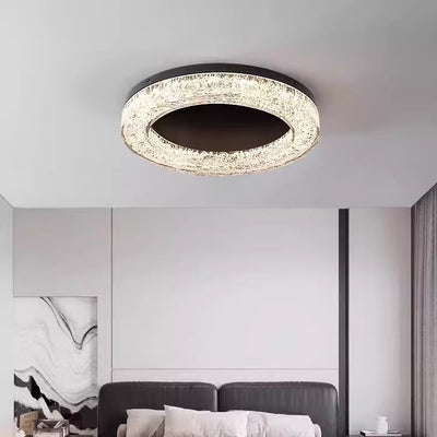Modern Luxury Round Full Copper Stainless Steel Resin LED Flush Mount Ceiling Light For Living Room
