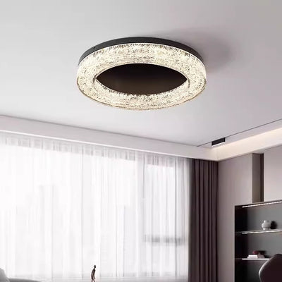 Modern Luxury Round Full Copper Stainless Steel Resin LED Flush Mount Ceiling Light For Living Room