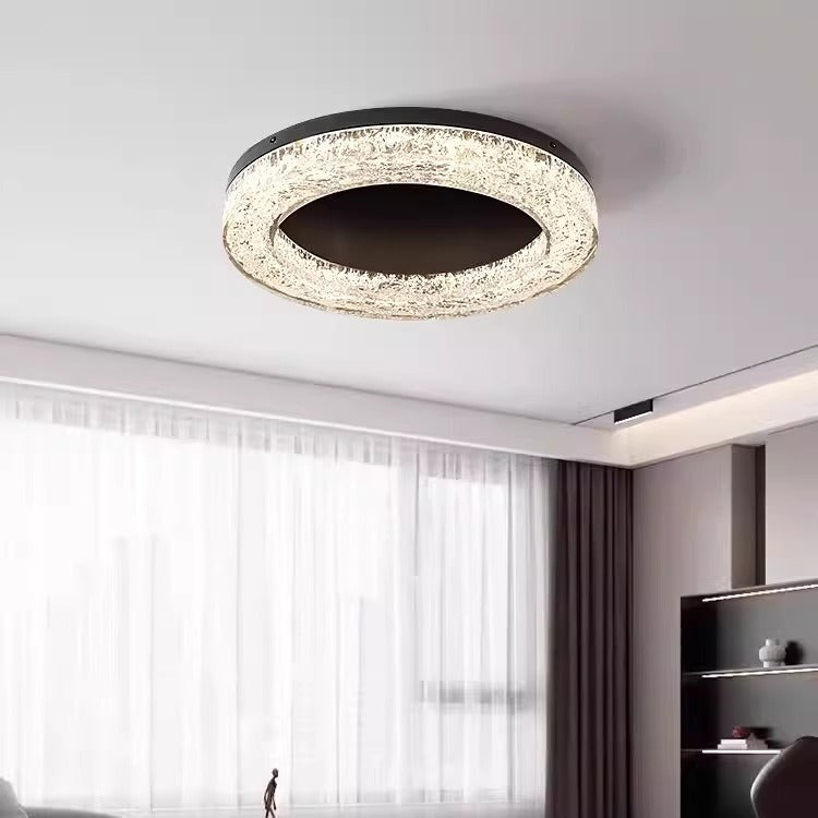 Modern Luxury Round Full Copper Stainless Steel Resin LED Flush Mount Ceiling Light For Living Room