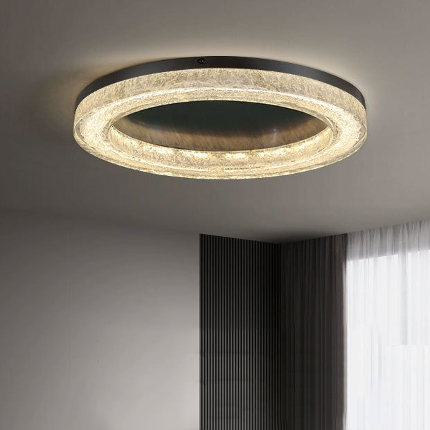 Modern Luxury Round Full Copper Stainless Steel Resin LED Flush Mount Ceiling Light For Living Room