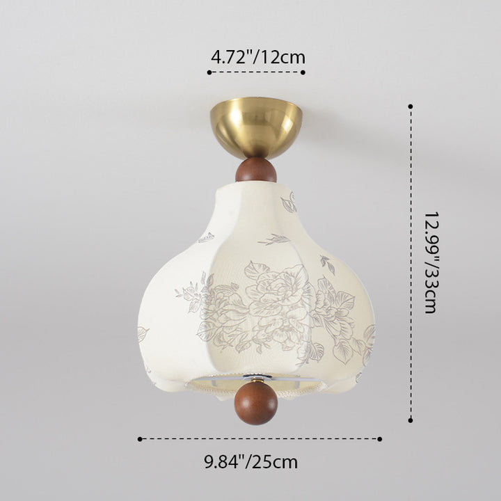 Plafonnier semi-encastré à 1 lumière en tissu et bois avec imprimé floral vintage traditionnel en fer pour salon 